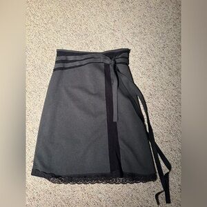 Chic Gray and Black Women's Pencil Skirt with lace details and faux knot